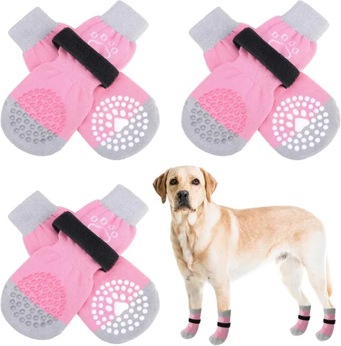 Miniatura 24 de SCENEREAL 6 piezas de calcetines antideslizantes para perros para prevenir lamido de patas para pavimento caliente/frío, calcetines de agarre