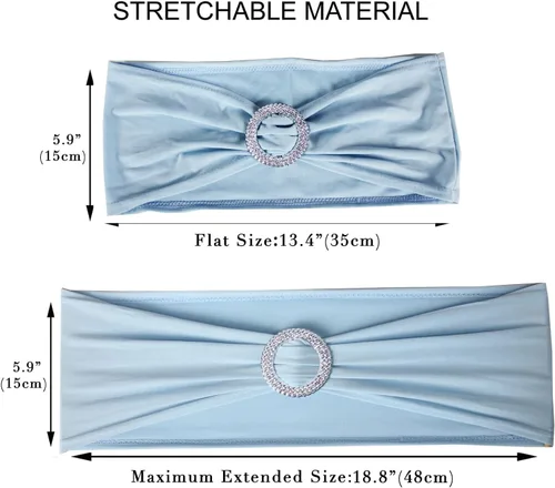 Miniatura 4 de Joe&Lory 10 bandas elásticas de elastano para silla, con hebilla, para decoración de bodas, fiestas, bandas suaves (azul bebé)
