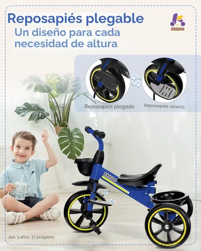Miniatura 4 de KRIDDO Triciclo 2 en 1 para niños de 18 meses a 5 años de edad, mango de empuje extendido para empujar sin esfuerzo, triciclo de regalo para niños