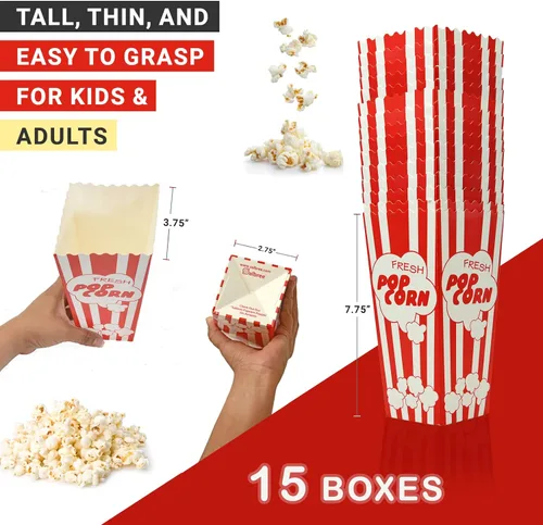 Miniatura 2 de 15 Cajas de papel para palomitas de maíz de noche de cine, cubetas de 19.7 cm de alto, grandes y con capacidad para 46 oz, diseño de fiesta antiguo
