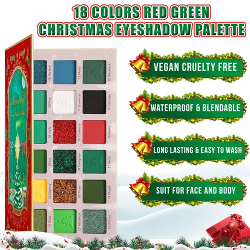 Miniatura 3 de Paleta de sombras de ojos verdes de maquillaje de Navidad, paleta de sombras de ojos verde bosque cromado, sombra de ojos verde azulado, dorado