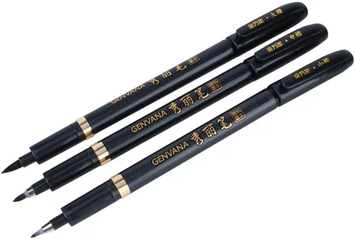 Miniatura 7 de Delaman Pluma de caligrafía, 3 unidades, chino, japonés, caligrafía, shodo, pincel, tinta, escritura, dibujo, manualidades, bolsillo portátil