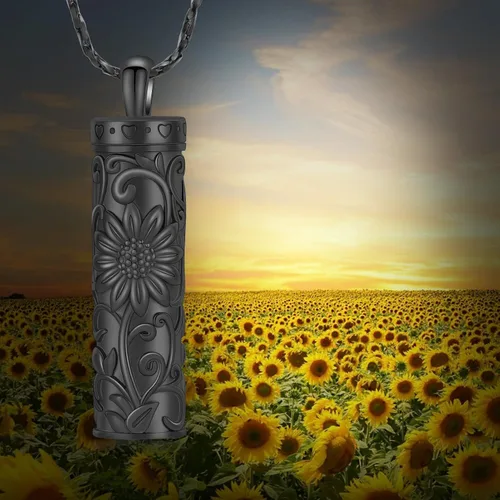 Miniatura 28 de Collar de urna de girasol para cenizas, collar de barra cilíndrica para cenizas para mujer, colgante de recuerdo para cenizas, joyería de cremación