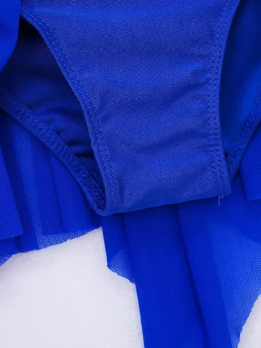 Miniatura 15 de YiZYiF Vestido de baile de lentejuelas para niños y niñas, leotardo de ballet, cuello alto, vestido lírico, traje de rendimiento irregular