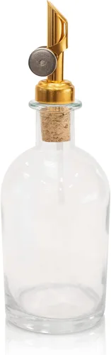 Rail19 Dispensador pequeño de enjuague bucal de vidrio transparente con boquilla de vertido de metal, dispensador de aceite de cocina y vinagre,