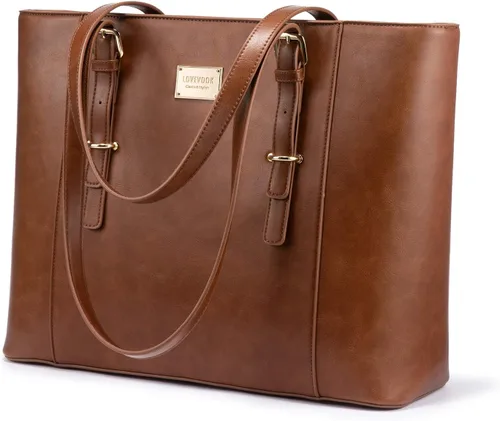 Miniatura 10 de Bolsa para laptop para mujer, bolso grande de oficina, maletín para hasta 15.6 pulgadas (versión actualizada), color marrón