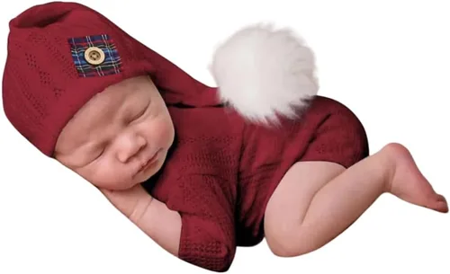 Miniatura 14 de Ropa de Navidad para recién nacido, accesorios para sesión de fotos, ropa de ganchillo, pantalones de sombrero rojo de Papá Noel, accesorios