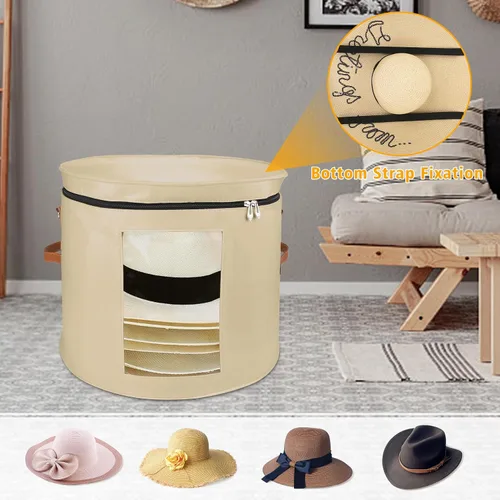Miniatura 4 de VanlonPro Caja de almacenamiento grande para sombreros para mujeres y hombres, organizador de gran tamaño de 19 pulgadas de profundidad x 17
