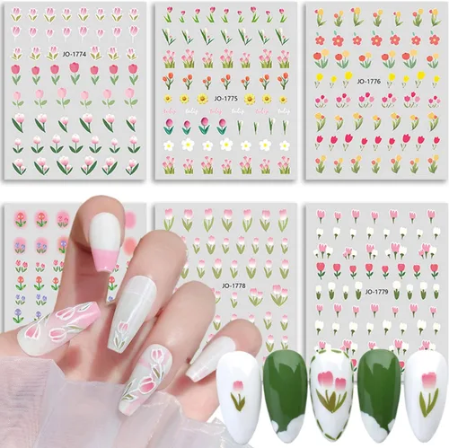 Miniatura 11 de Calcomanías de arte de uñas de flores, holográficas 5D en relieve de flores en relieve de corazón, calcomanías autoadhesivas para uñas, decoración