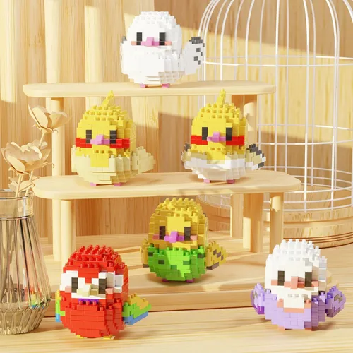 Miniatura 6 de Bibilock Cute Parrot - Juego de bloques de construcción de microbloques de construcción, 12 piezas de mini ladrillos de la serie de pájaros