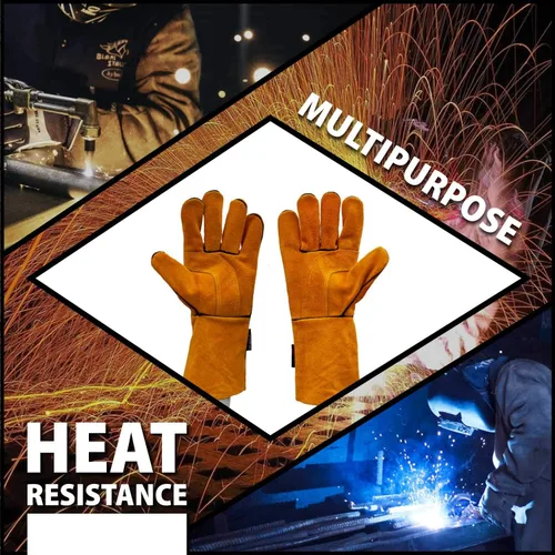 Miniatura 2 de SAFE HANDLER Guantes de soldadura reforzados de cuero para mayor destreza, refuerzo de doble palma, resistentes al calor para hornos, barbacoa