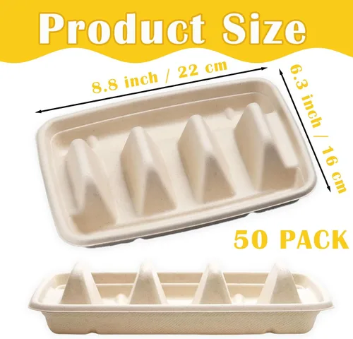 Miniatura 2 de Nexboraque Paquete de 50 soportes desechables para tacos, 3 compartimentos, platos biodegradables para tacos, juego de barra para servir una fiesta