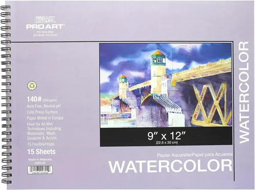 Miniatura 17 de Pro Art Bloc de acuarela de 12 x 16 AF 140 libras, 15 unidades, papel de acuarela, cuaderno de bocetos, papel de color de agua, bloc de papel