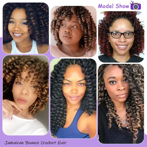 Miniatura 7 de Cabello Jamaicano de ganchillo para mujeres negras, 4 paquetes de 72 raíces, color negro natural, rizos de ganchillo corto preanudado