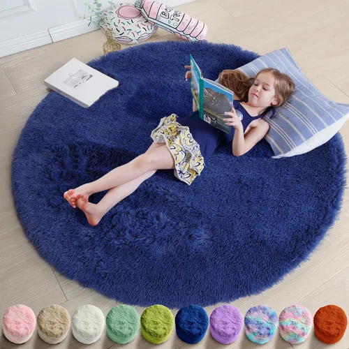 Miniatura 35 de Amdrebio Alfombra Redonda Azul Marino Oscuro de 4 Pies para Habitación de Niños Dormitorio, Alfombras de Área Circulares de Felpa Shag Esponjosa