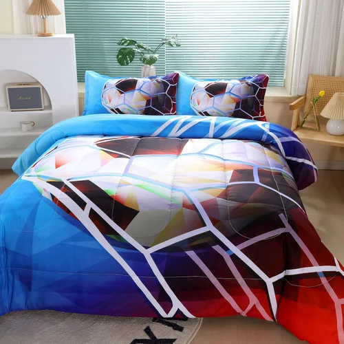 Miniatura 4 de Suncloris Juego de edredón de fútbol 3D para niños, edredón de ropa de cama deportiva tamaño individual con temática de fútbol con 2 fundas