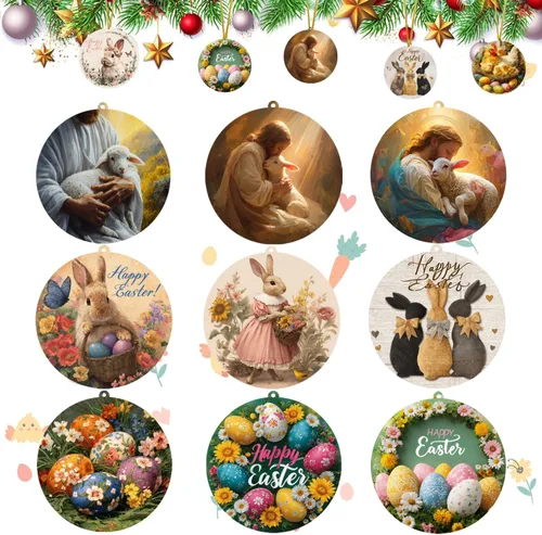 Miniatura 15 de 6 adornos colgantes de Pascua para árbol He is resucitado, decoración de árbol pequeño de Pascua, decoración cristiana de primavera para el hogar