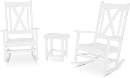 POLYWOOD® Braxton - Juego de mecedoras, color blanco