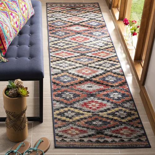 SAFAVIEH Alfombra lavable para exteriores, colección Montage de 2 pies 3 x 6 pies, color óxido y multicolor, no desprende pelusa y fácil de limpiar,