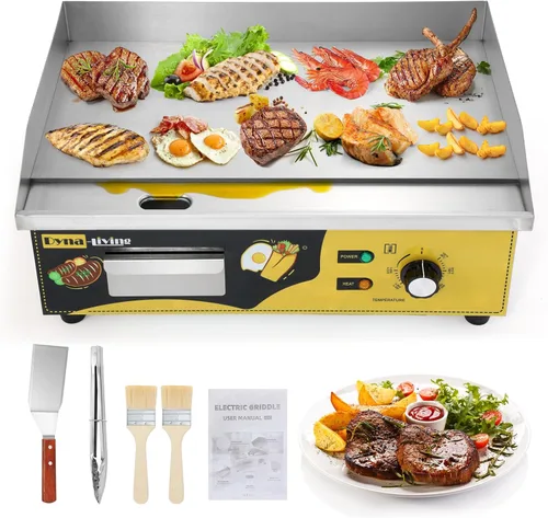 Miniatura 10 de Dyna-Living Plancha eléctrica comercial de 22 pulgadas, parrilla superior plana de 3000 W, plancha eléctrica de acero inoxidable, antiadherente