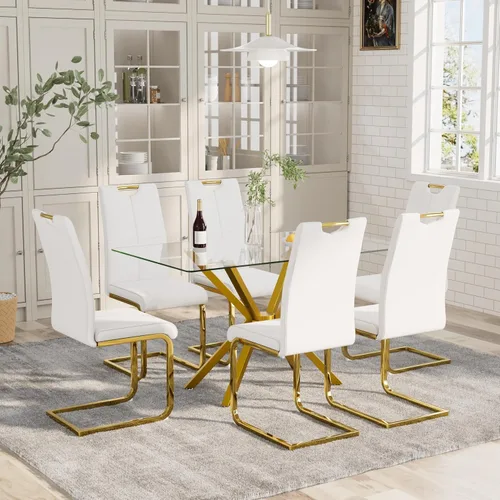 Miniatura 24 de Mesa de comedor de 5 piezas de 47 pulgadas con 4 sillas de piel sintética, juego de mesa de comedor moderno para 4, mesa de cocina rectangular
