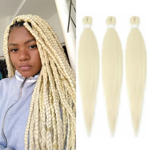 Miniatura 42 de Cabello trenzado marrón preestirado de 30 pulgadas, 3 paquetes de cabello trenzado preestirado de color 30 EZ, textura Yaki, extensiones de cabello