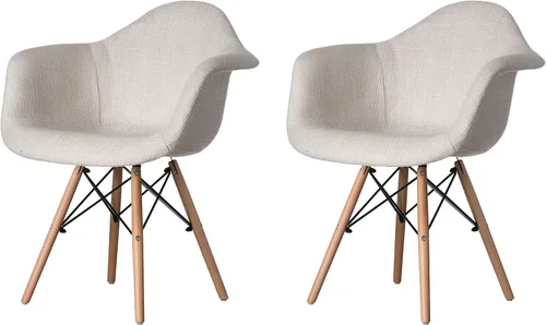 Miniatura 8 de Mid-Century - Juego de 2 sillas de tela moderna con brazos para sala de estar, patas de madera de haya, color blanco y negro