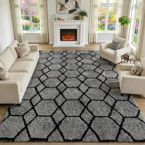 Miniatura 67 de ONASAR Alfombras de área para sala de estar y dormitorio, alfombra esponjosa lavable de 5x8 pies gris y blanca, alfombra de piso suave, afelpada