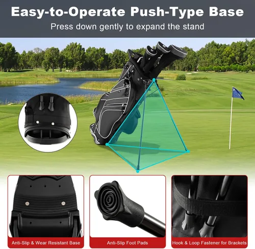 Miniatura 3 de GYMAX Bolsa de golf con divisor de 6 vías, bolsa de club de golf con 8 bolsillos, capucha para lluvia, soporte para paraguas y calcomanía