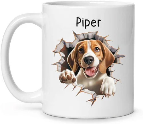 Miniatura 21 de Tazas de café con nombre personalizado único y emocionado Chihuahua rompió la pared, tazas de café personalizadas para perros, regalo para niños