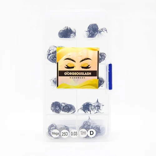 Miniatura 52 de Extensiones de pestañas 20D, 25D. 500 abanicos de pestañas prefabricados. Extensiones de pestañas. Hechas a mano (20D - rizo D - 0.03, 0.55 pulgadas)