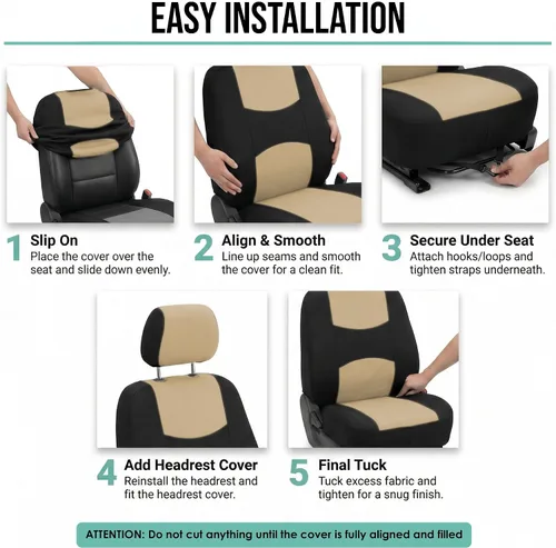 Miniatura 4 de FH Group Juego completo de fundas de asiento de automóvil de tela plana, color beige combo, diseño de fundas de asiento de automóvil pequeño