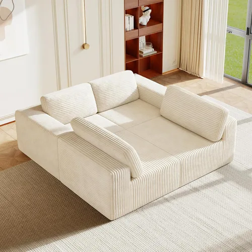 Miniatura 68 de Vesgantti Sofá modular en forma de U de 119 pulgadas, sofá modular de pana con asiento profundo y soporte de resortes, sofá convertible con 2 Beige