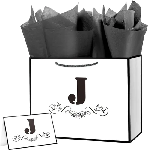 Miniatura 27 de ysmile Bolsa de regalo de letras con papel de seda para hombres, bolsa grande de 12 pulgadas, color blanco y negro, para cumpleaños, aniversario