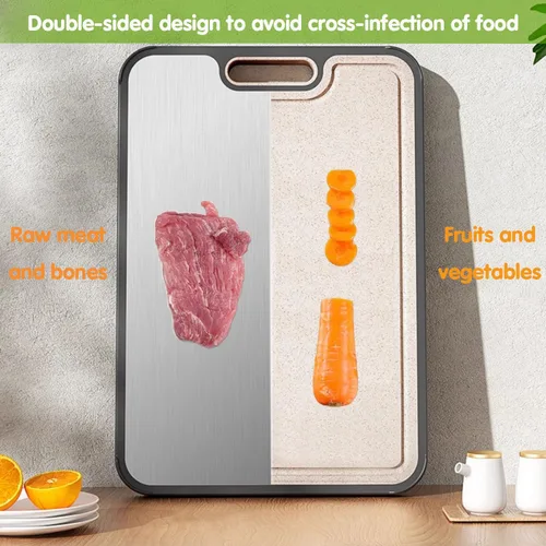Miniatura 6 de Tabla de cortar de titanio para cocina, 2 en 1, de doble cara de grado alimenticio, paja de titanio puro y trigo, no tóxica, antideslizante, ideal