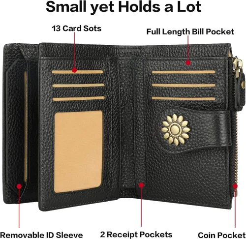 Miniatura 4 de Lavemi Cartera de piel para mujer, pequeña, compacta, con bloqueo RFID, para tarjetas de crédito, con bolsillo con cremallera