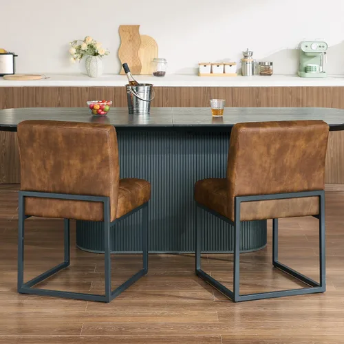 Miniatura 6 de GrandNoor Juego de 4 sillas de comedor de piel sintética color café, sillas de comedor modernas de mediados de siglo sin reposabrazos, silla