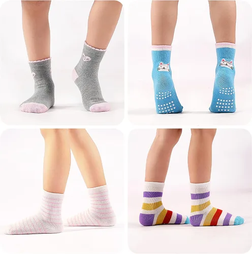 Miniatura 4 de Calcetines antideslizantes para niñas pequeñas, calcetines de agarre antideslizantes, 12 pares con divertidos patrones para niñas de 1 a 7 años