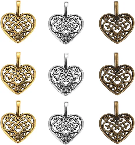 Miniatura 15 de Airssory Vida Religión Corazón Ojo Letra Número Naturaleza Flor Planta Fruta Animal Lucky Antique Charms, Plata, No es una piedra preciosa