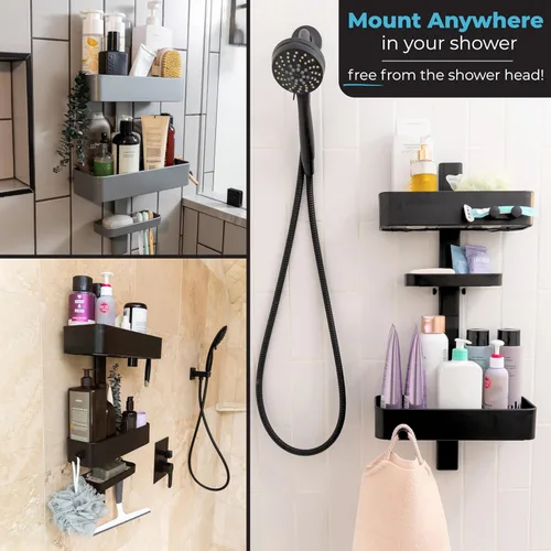 Miniatura 2 de ShowerSMART Organizador de ducha higiénico resistente a la corrosión, organizador de baño colgante con estantes ajustables, bandejas fáciles