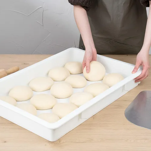 Miniatura 5 de Caja de prueba de 26 x 18 x 3 pulgadas, 1 caja de masa rectangular – apilable, lavavajillas, cajas de plástico blanco para masa de pizza, duraderas