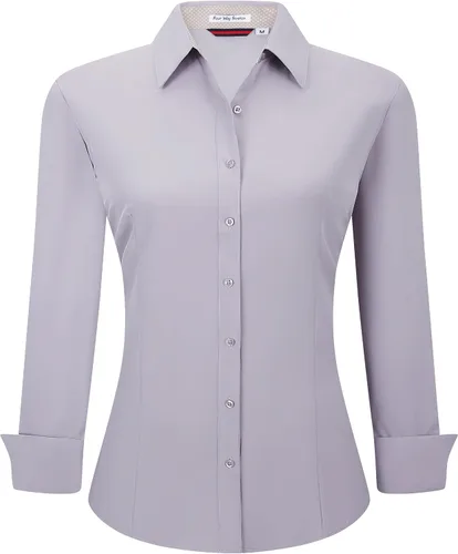 Miniatura 12 de Alex Vando Camisas de vestir para mujer, sin arrugas, ajuste regular, manga larga, elástica, camisa de trabajo