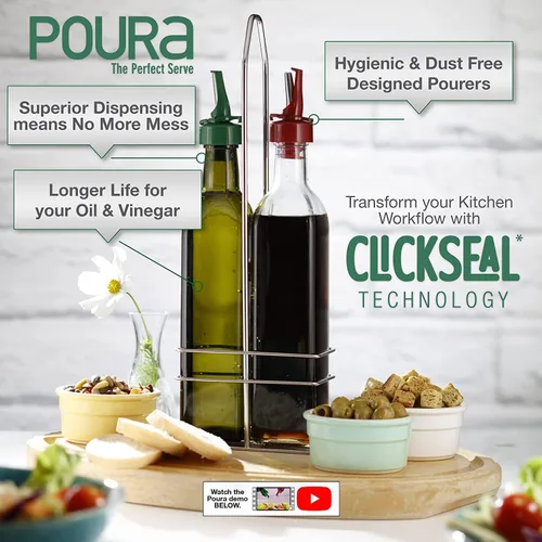 Miniatura 4 de Poura Juego de rociadores de botellas de vinagre y aceite de oliva con boquillas de vertido sin BPA ClickSeal Botellas dispensadoras de aceite
