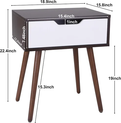 Miniatura 3 de SUPER DEAL Mesa auxiliar moderna de mediados de siglo con cajón, mesa pequeña con patas de madera, cajón deslizante y mango sonriente para espacio