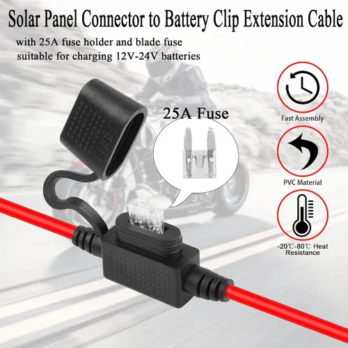 Miniatura 3 de QIANRENON Cable de conector de panel solar 12AWG Conector de panel solar a clip de batería, cable de extensión de cocodrilo a conectores solares