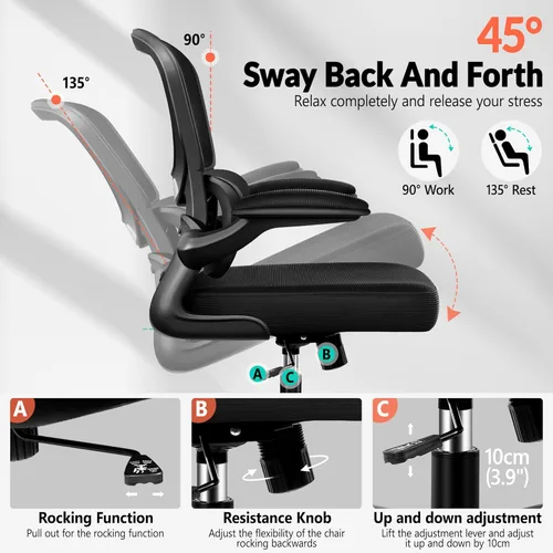 Miniatura 5 de BESTFAIR Silla de oficina ergonómica, silla de escritorio de malla transpirable cómoda con soporte lumbar, silla de computadora, silla de escritorio