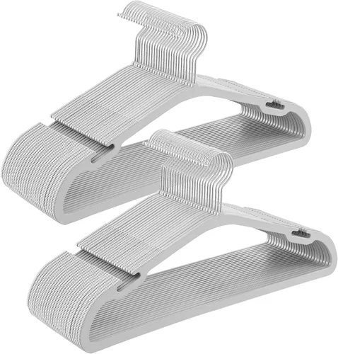 Miniatura 7 de SONGMICS Perchas para ropa, paquete de 50 unidades, perchas de plástico de alta resistencia, perchas para abrigos con muescas anchas de hombro