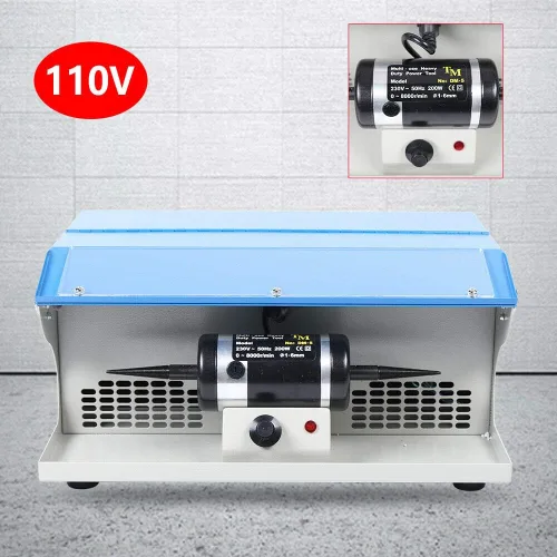 Miniatura 6 de TFCFL Máquina pulidora de joyas, herramienta de pulido de 200 W, colector de polvo con mesa ligera, pulidor de joyería, velocidad de 0-8000 RPM
