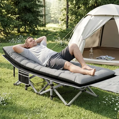 Miniatura 11 de HABUTWAY Catre de campamento, catre portátil para adultos, catre para dormir de 28 pulgadas de ancho, carga máxima de 600 libras con colchón grueso