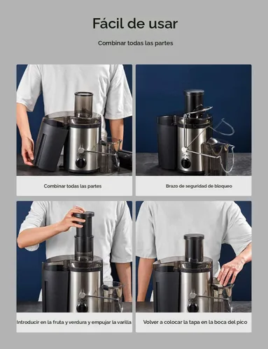 Miniatura 6 de Qcen Máquina exprimidora, extractor de exprimidor centrífugo de 500 W con boca ancha de 3 pulgadas, canal de alimentación para frutas y verduras